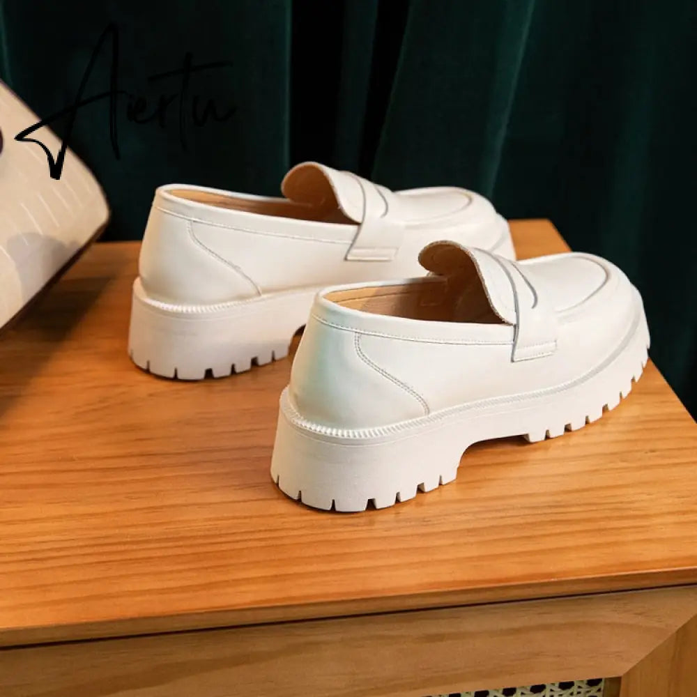 Aiertu  Spring Shoes Female British Style New Thick-soled College Style Casual Loafers Genuine Leather Fashion Shoes Girls Aiertu