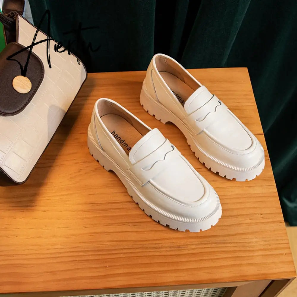 Aiertu  Spring Shoes Female British Style New Thick-soled College Style Casual Loafers Genuine Leather Fashion Shoes Girls Aiertu