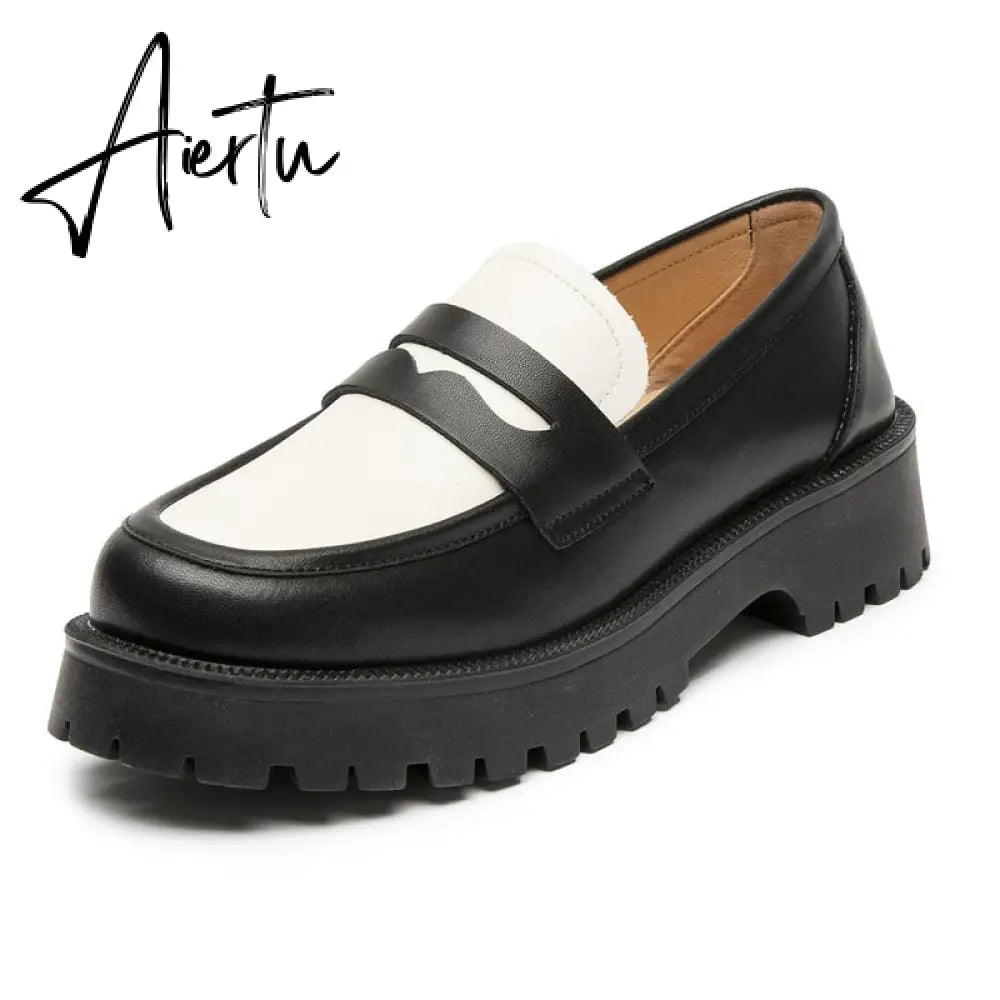 Aiertu  Spring Shoes Female British Style New Thick-soled College Style Casual Loafers Genuine Leather Fashion Shoes Girls Aiertu