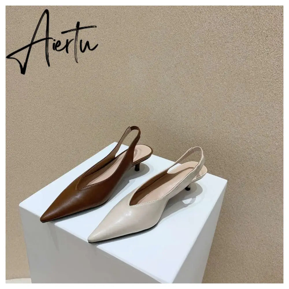 Aiertu Spring Slingback Sandals Low Heel Pumps Shoes Women Elegant Kitten Heel Mules Pointed Toe Wedding Party Shoes zapatos mujer Aiertu