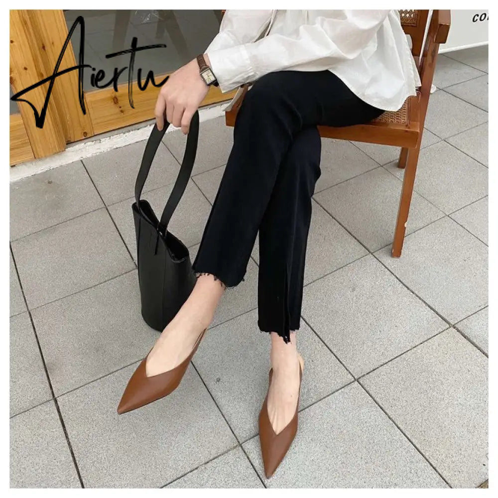 Aiertu Spring Slingback Sandals Low Heel Pumps Shoes Women Elegant Kitten Heel Mules Pointed Toe Wedding Party Shoes zapatos mujer Aiertu