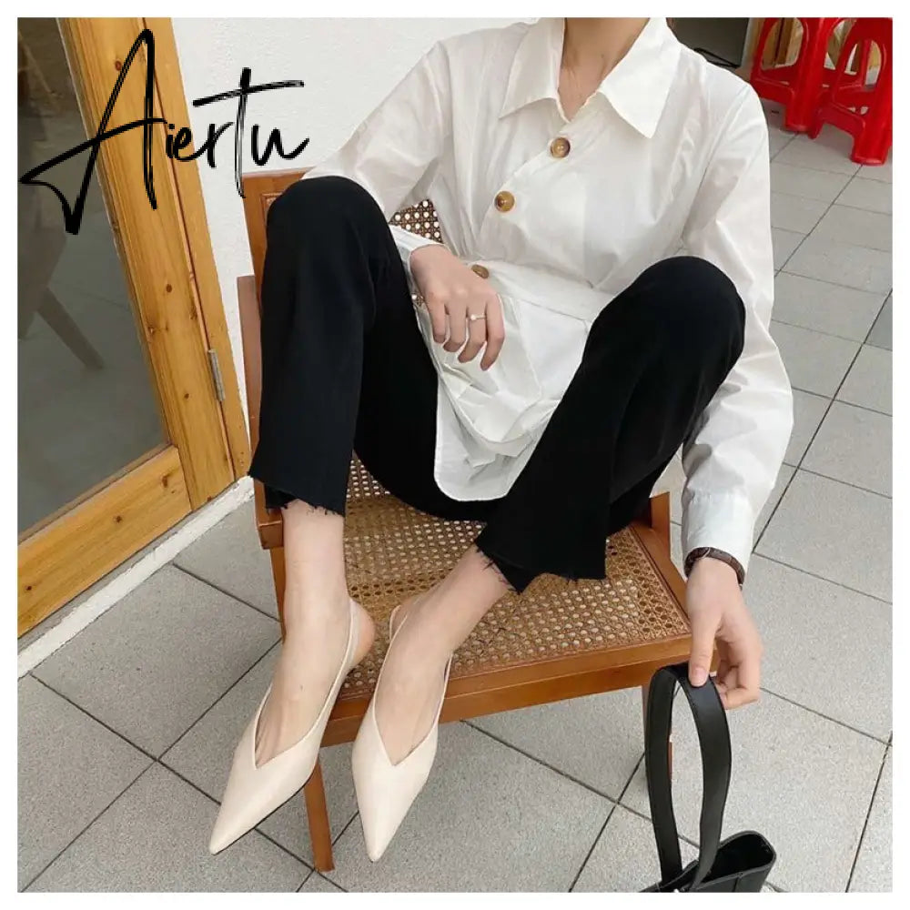 Aiertu Spring Slingback Sandals Low Heel Pumps Shoes Women Elegant Kitten Heel Mules Pointed Toe Wedding Party Shoes zapatos mujer Aiertu