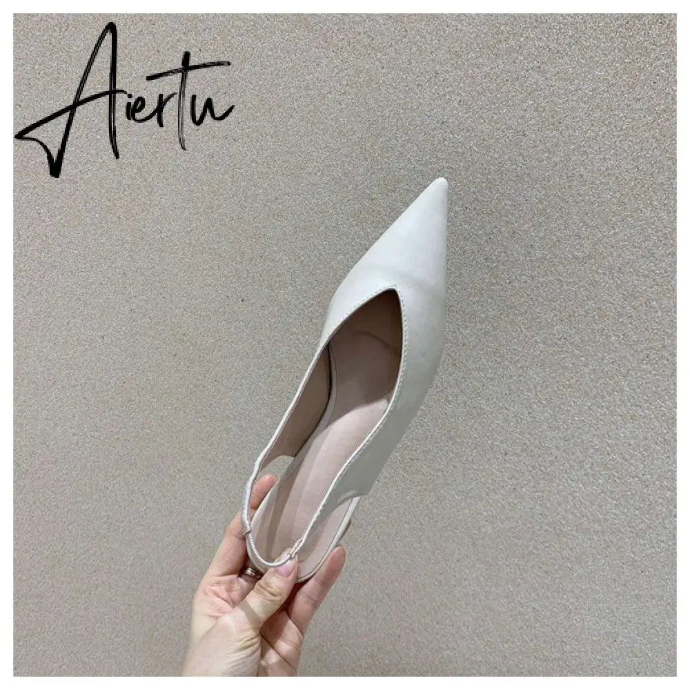 Aiertu Spring Slingback Sandals Low Heel Pumps Shoes Women Elegant Kitten Heel Mules Pointed Toe Wedding Party Shoes zapatos mujer Aiertu