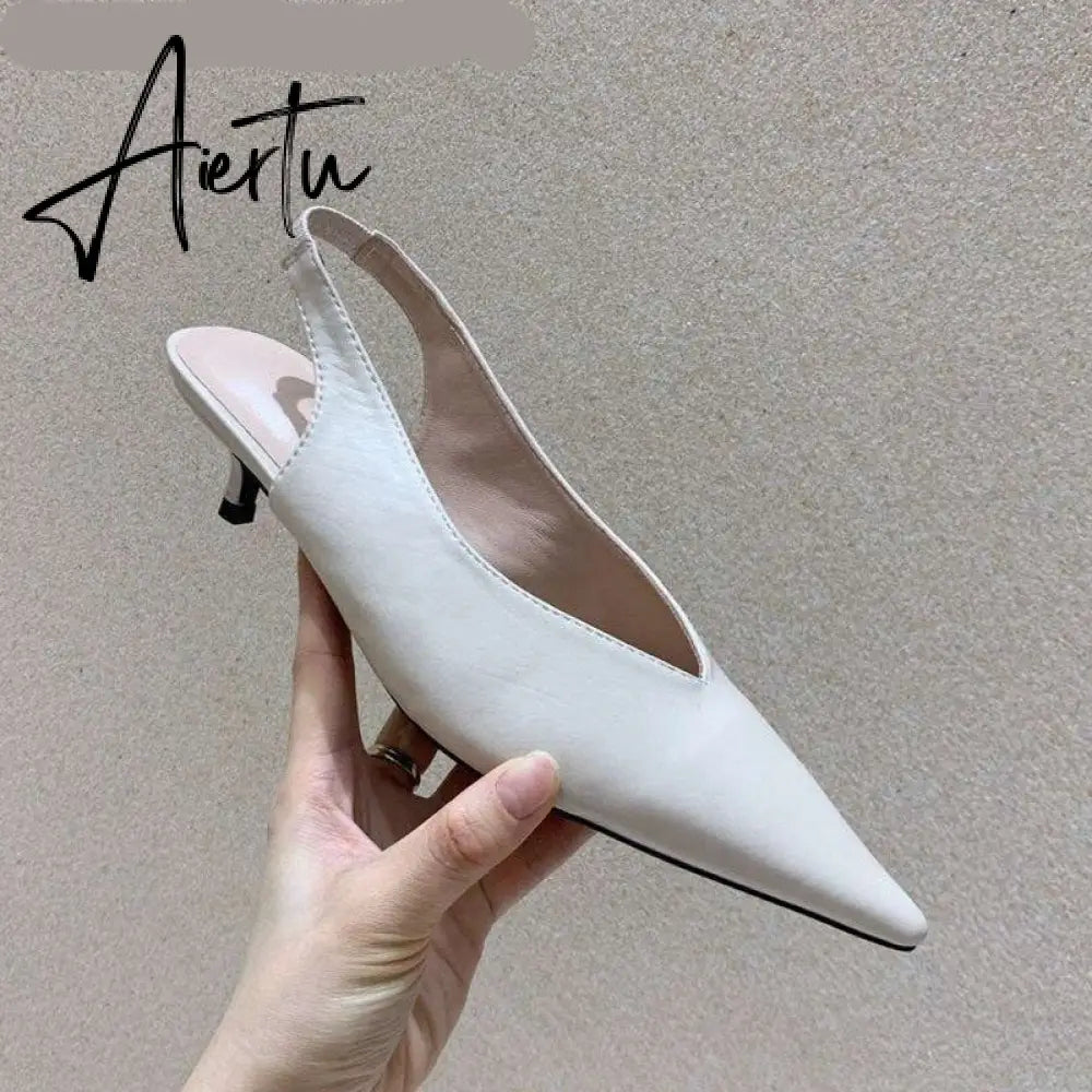 Aiertu Spring Slingback Sandals Low Heel Pumps Shoes Women Elegant Kitten Heel Mules Pointed Toe Wedding Party Shoes zapatos mujer Aiertu