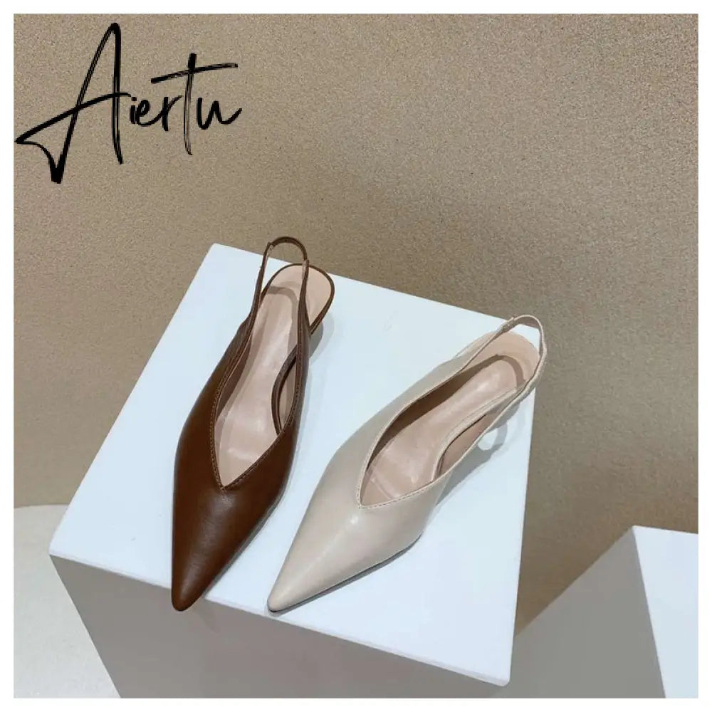 Aiertu Spring Slingback Sandals Low Heel Pumps Shoes Women Elegant Kitten Heel Mules Pointed Toe Wedding Party Shoes zapatos mujer Aiertu