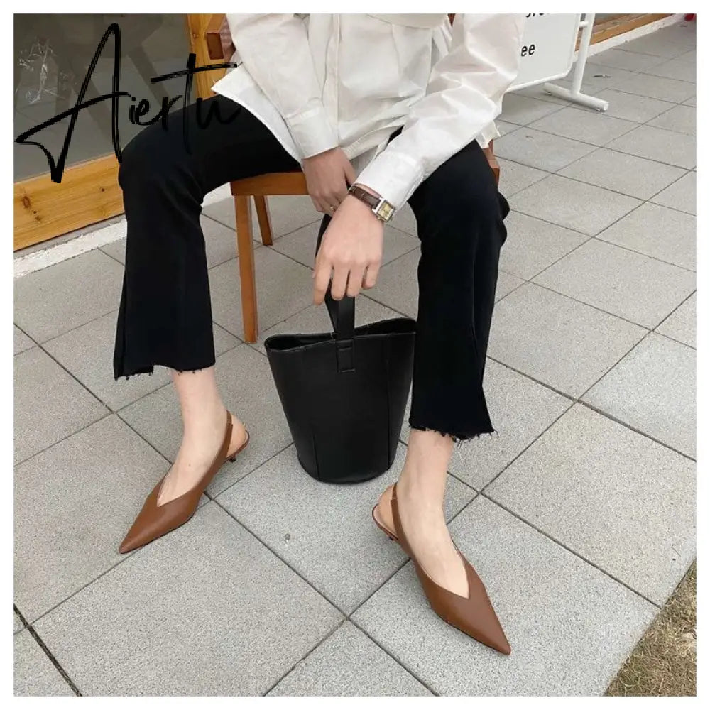 Aiertu Spring Slingback Sandals Low Heel Pumps Shoes Women Elegant Kitten Heel Mules Pointed Toe Wedding Party Shoes zapatos mujer Aiertu