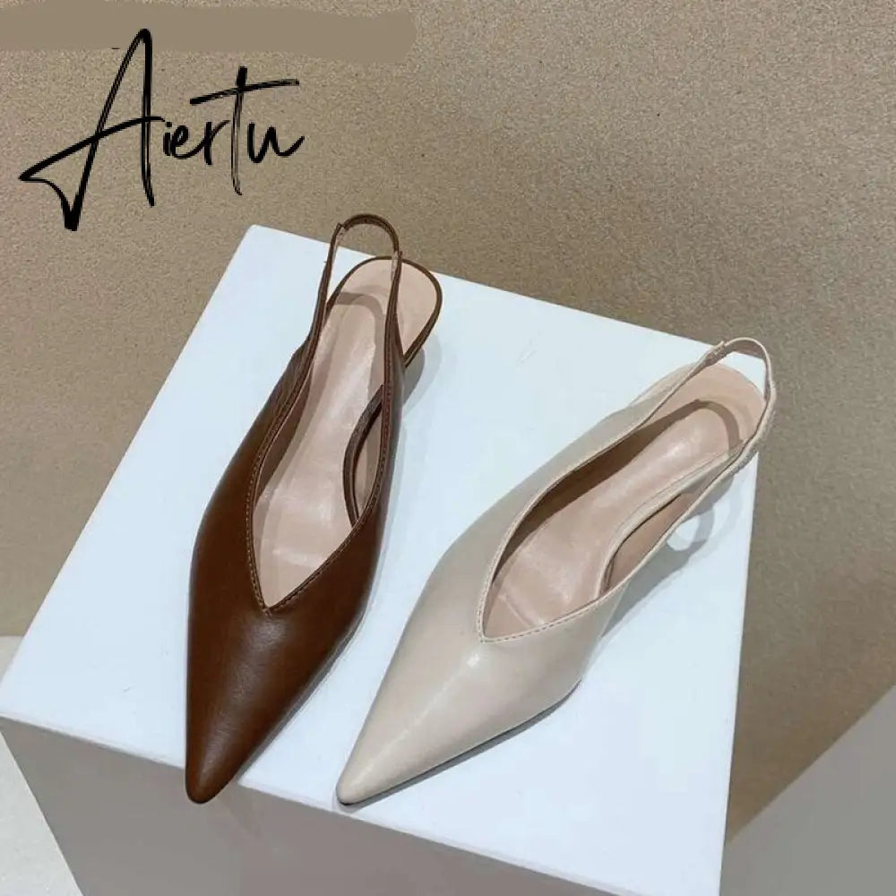 Aiertu Spring Slingback Sandals Low Heel Pumps Shoes Women Elegant Kitten Heel Mules Pointed Toe Wedding Party Shoes zapatos mujer Aiertu