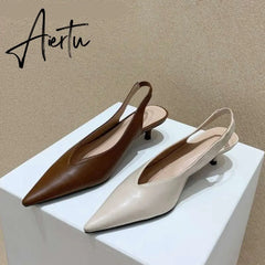 Aiertu Spring Slingback Sandals Low Heel Pumps Shoes Women Elegant Kitten Heel Mules Pointed Toe Wedding Party Shoes zapatos mujer Aiertu