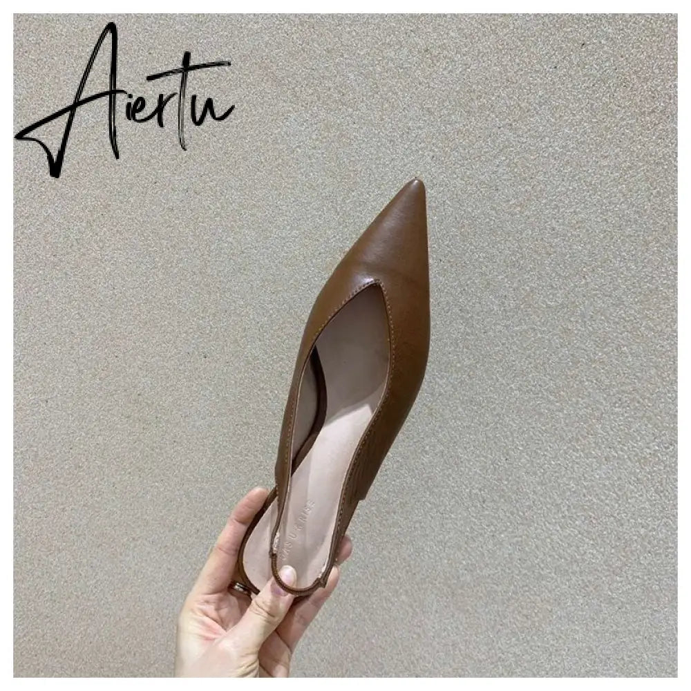 Aiertu Spring Slingback Sandals Low Heel Pumps Shoes Women Elegant Kitten Heel Mules Pointed Toe Wedding Party Shoes zapatos mujer Aiertu