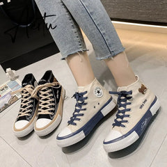 Aiertu Spring Summer Fashion New Bear Women Canvas Shoes High-top Canvas Shoes Lace Up Casual Sneakers Female Off White Shoes Aiertu