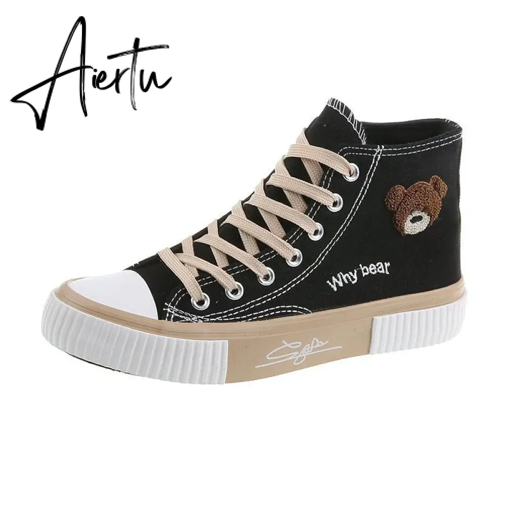 Aiertu Spring Summer Fashion New Bear Women Canvas Shoes High-top Canvas Shoes Lace Up Casual Sneakers Female Off White Shoes Aiertu