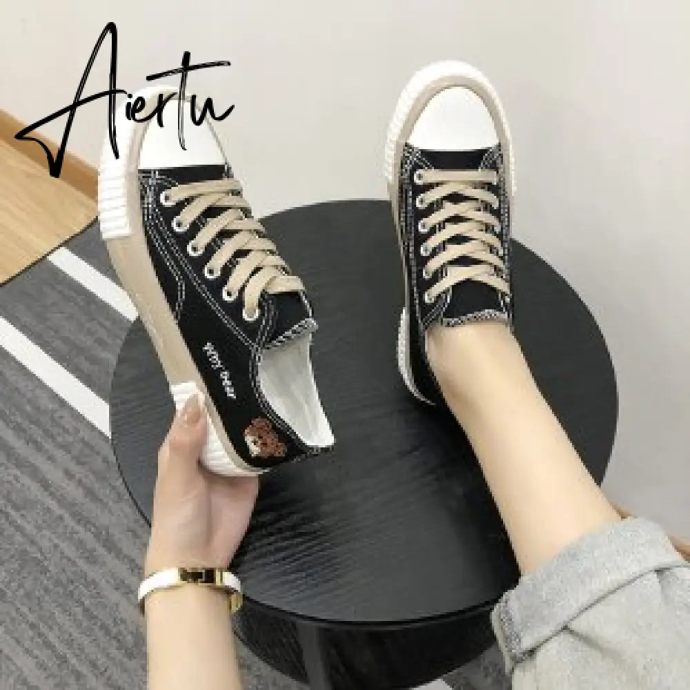 Aiertu Spring Summer Fashion New Bear Women Canvas Shoes High-top Canvas Shoes Lace Up Casual Sneakers Female Off White Shoes Aiertu