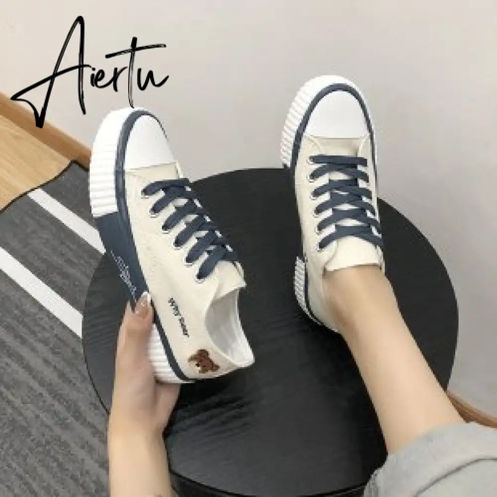 Aiertu Spring Summer Fashion New Bear Women Canvas Shoes High-top Canvas Shoes Lace Up Casual Sneakers Female Off White Shoes Aiertu