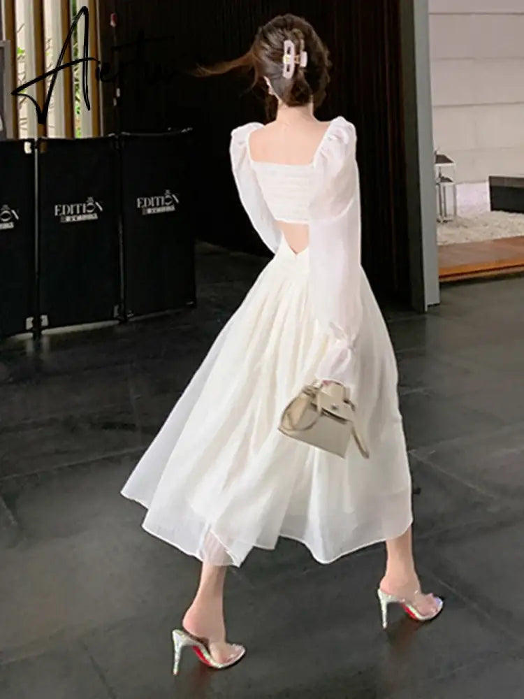 Aiertu Spring Summer New Women Elegant Midi Dresses Party Holiday Backless Prom Mixi Clothes Vestidos Robe Aiertu