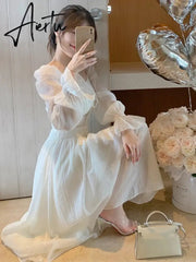 Aiertu Spring Summer New Women Elegant Midi Dresses Party Holiday Backless Prom Mixi Clothes Vestidos Robe Aiertu