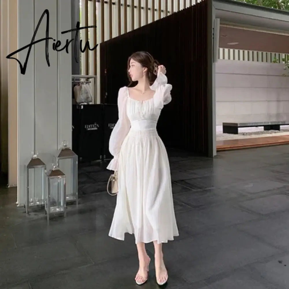 Aiertu Spring Summer New Women Elegant Midi Dresses Party Holiday Backless Prom Mixi Clothes Vestidos Robe Aiertu