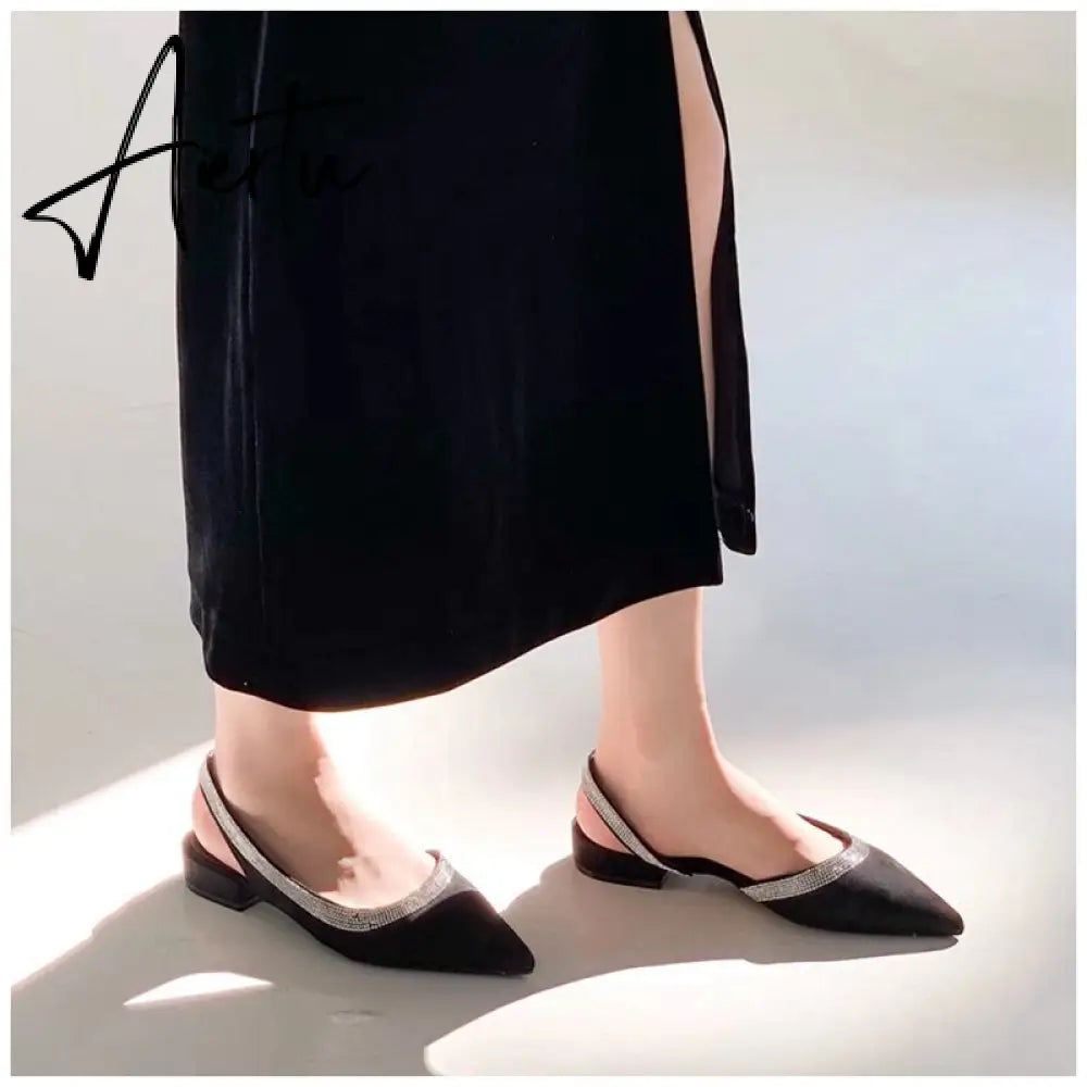 Aiertu Spring  Summmer Slingback Sandals Women Slip On Mule Shoes Fashion Bling Crystal Brand Shallow Elegant Mules Slides Shoes Aiertu