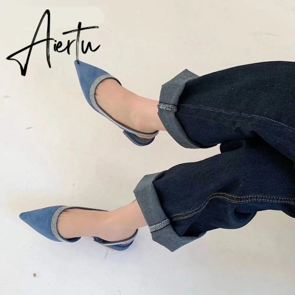 Aiertu Spring  Summmer Slingback Sandals Women Slip On Mule Shoes Fashion Bling Crystal Brand Shallow Elegant Mules Slides Shoes Aiertu