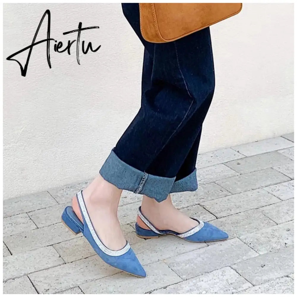 Aiertu Spring  Summmer Slingback Sandals Women Slip On Mule Shoes Fashion Bling Crystal Brand Shallow Elegant Mules Slides Shoes Aiertu