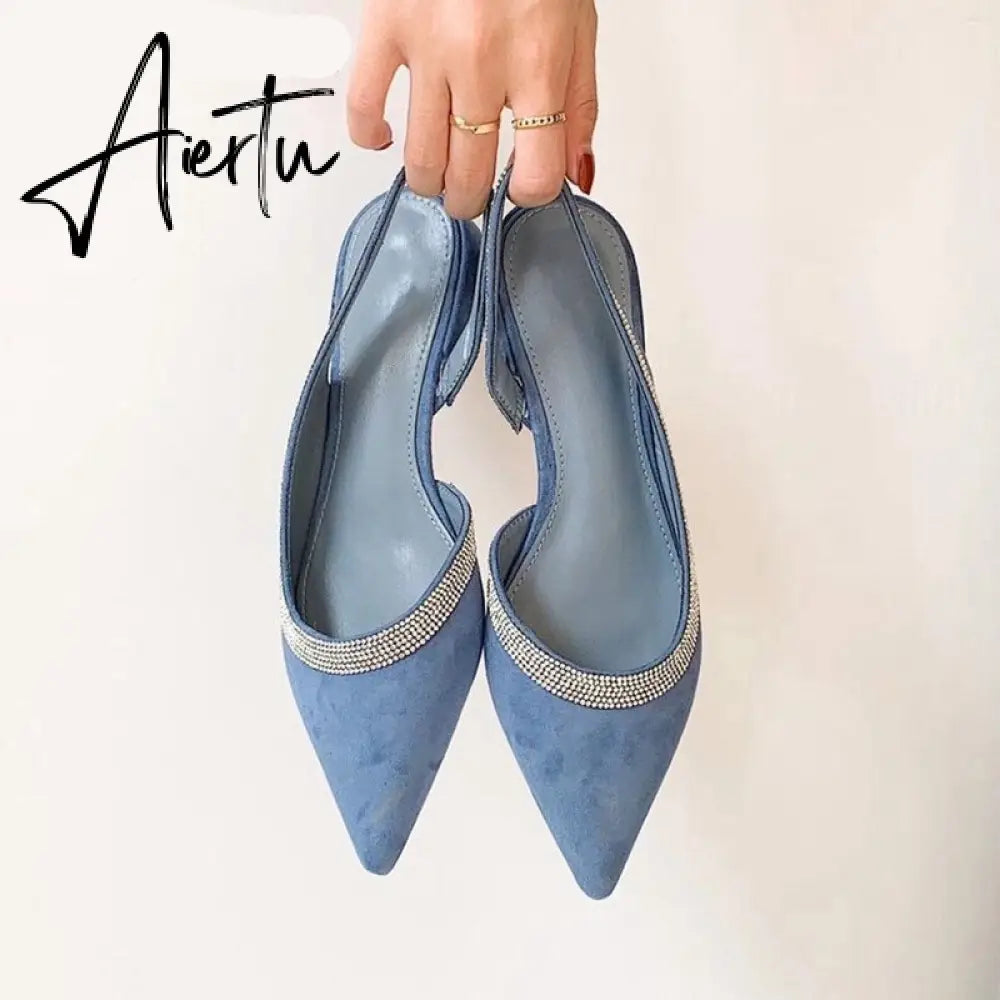 Aiertu Spring  Summmer Slingback Sandals Women Slip On Mule Shoes Fashion Bling Crystal Brand Shallow Elegant Mules Slides Shoes Aiertu