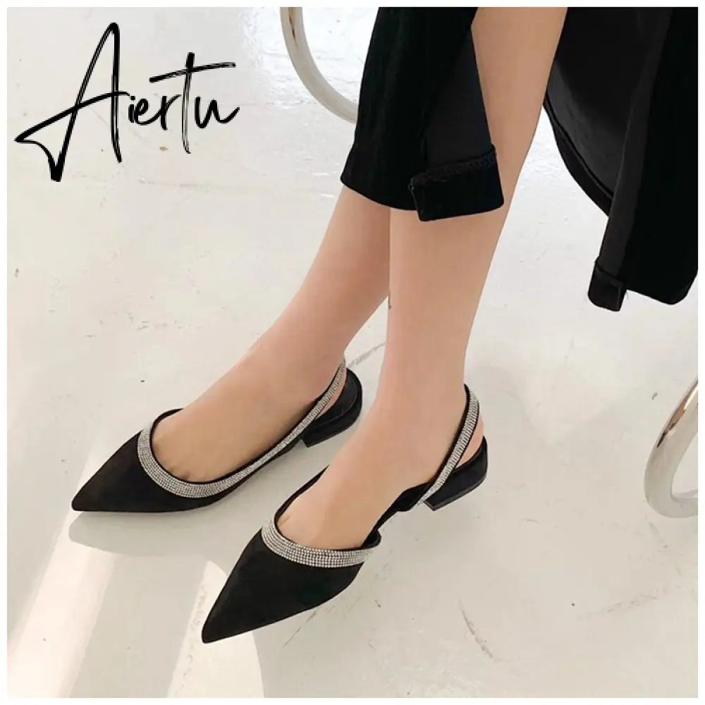 Aiertu Spring  Summmer Slingback Sandals Women Slip On Mule Shoes Fashion Bling Crystal Brand Shallow Elegant Mules Slides Shoes Aiertu