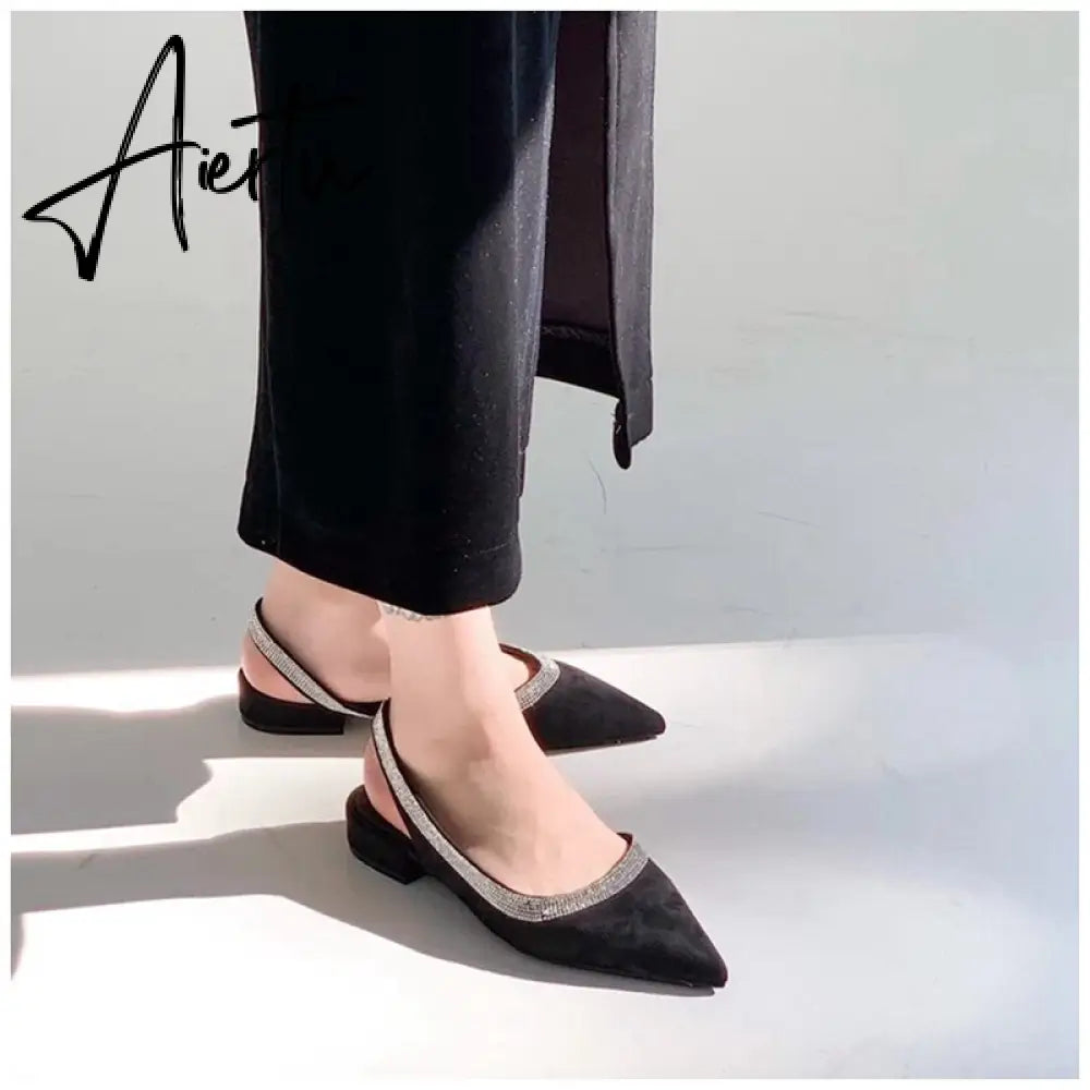 Aiertu Spring  Summmer Slingback Sandals Women Slip On Mule Shoes Fashion Bling Crystal Brand Shallow Elegant Mules Slides Shoes Aiertu