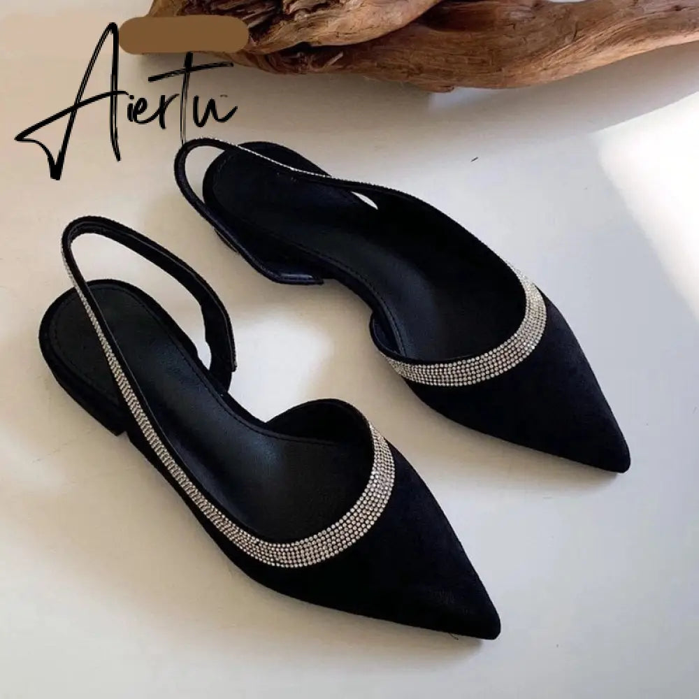 Aiertu Spring  Summmer Slingback Sandals Women Slip On Mule Shoes Fashion Bling Crystal Brand Shallow Elegant Mules Slides Shoes Aiertu