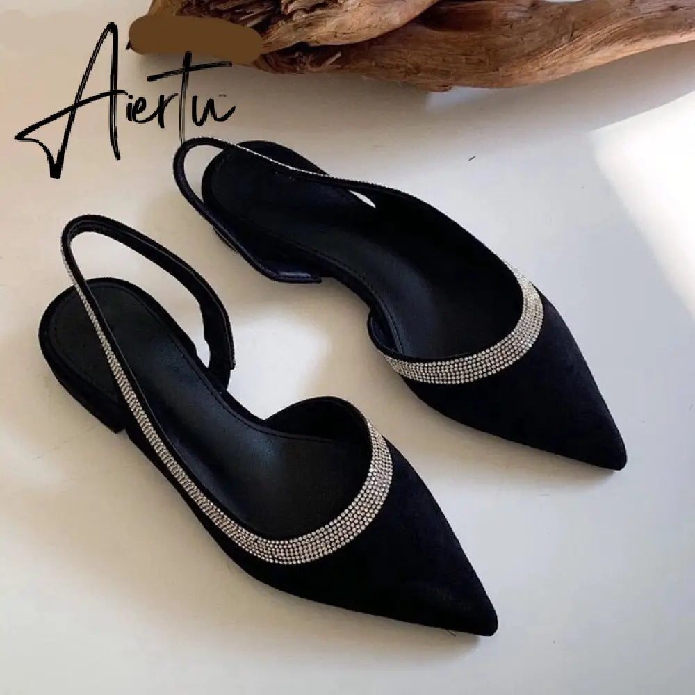 Aiertu Spring  Summmer Slingback Sandals Women Slip On Mule Shoes Fashion Bling Crystal Brand Shallow Elegant Mules Slides Shoes Aiertu