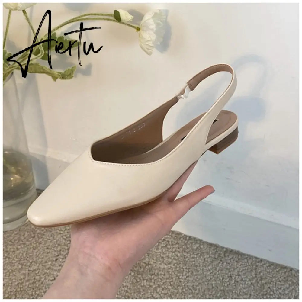 Aiertu Spring Women Flat Heel Slingback Sandals Slip On Shallow Mules Shoes Pointed Toe Female Office Lady Work Shoes Aiertu