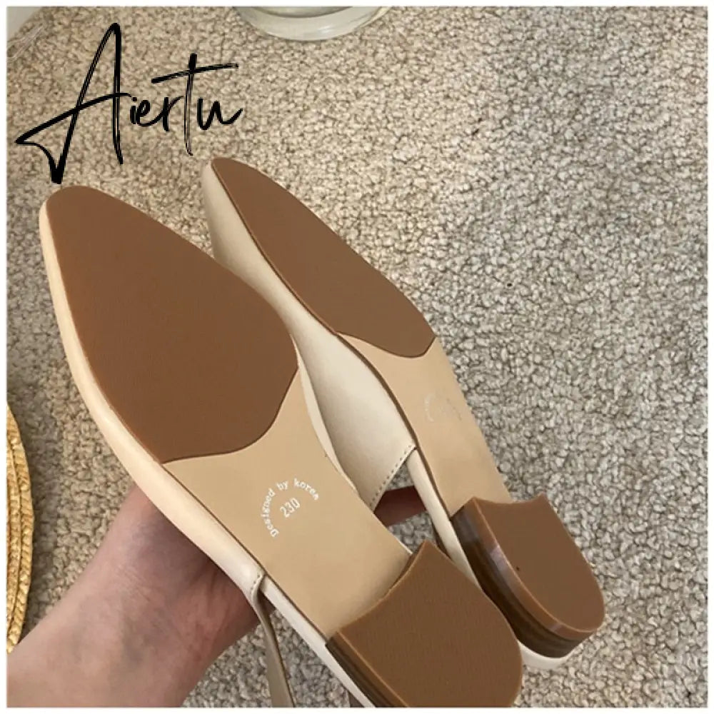 Aiertu Spring Women Flat Heel Slingback Sandals Slip On Shallow Mules Shoes Pointed Toe Female Office Lady Work Shoes Aiertu