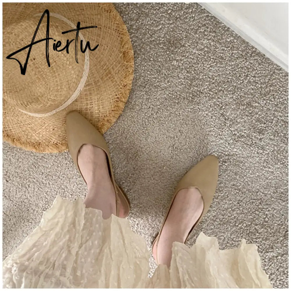 Aiertu Spring Women Flat Heel Slingback Sandals Slip On Shallow Mules Shoes Pointed Toe Female Office Lady Work Shoes Aiertu