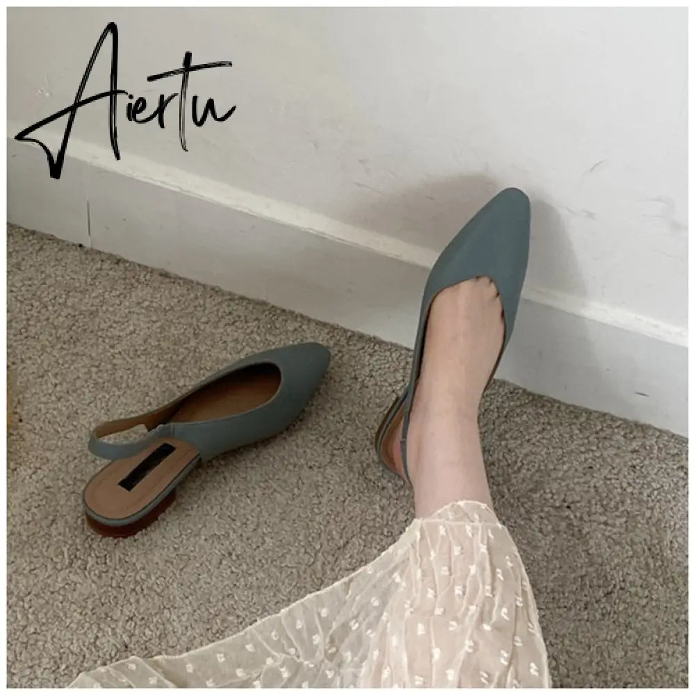 Aiertu Spring Women Flat Heel Slingback Sandals Slip On Shallow Mules Shoes Pointed Toe Female Office Lady Work Shoes Aiertu