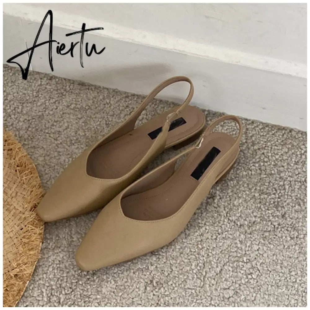 Aiertu Spring Women Flat Heel Slingback Sandals Slip On Shallow Mules Shoes Pointed Toe Female Office Lady Work Shoes Aiertu