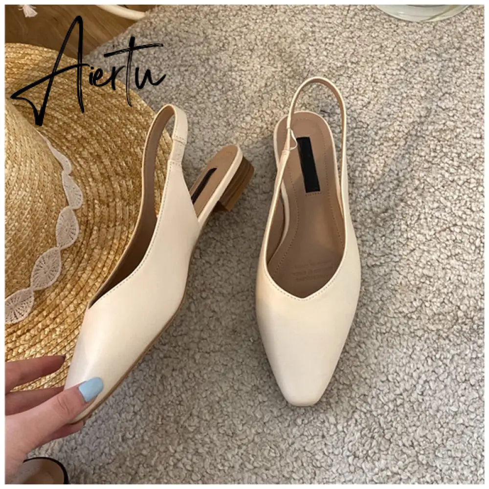 Aiertu Spring Women Flat Heel Slingback Sandals Slip On Shallow Mules Shoes Pointed Toe Female Office Lady Work Shoes Aiertu