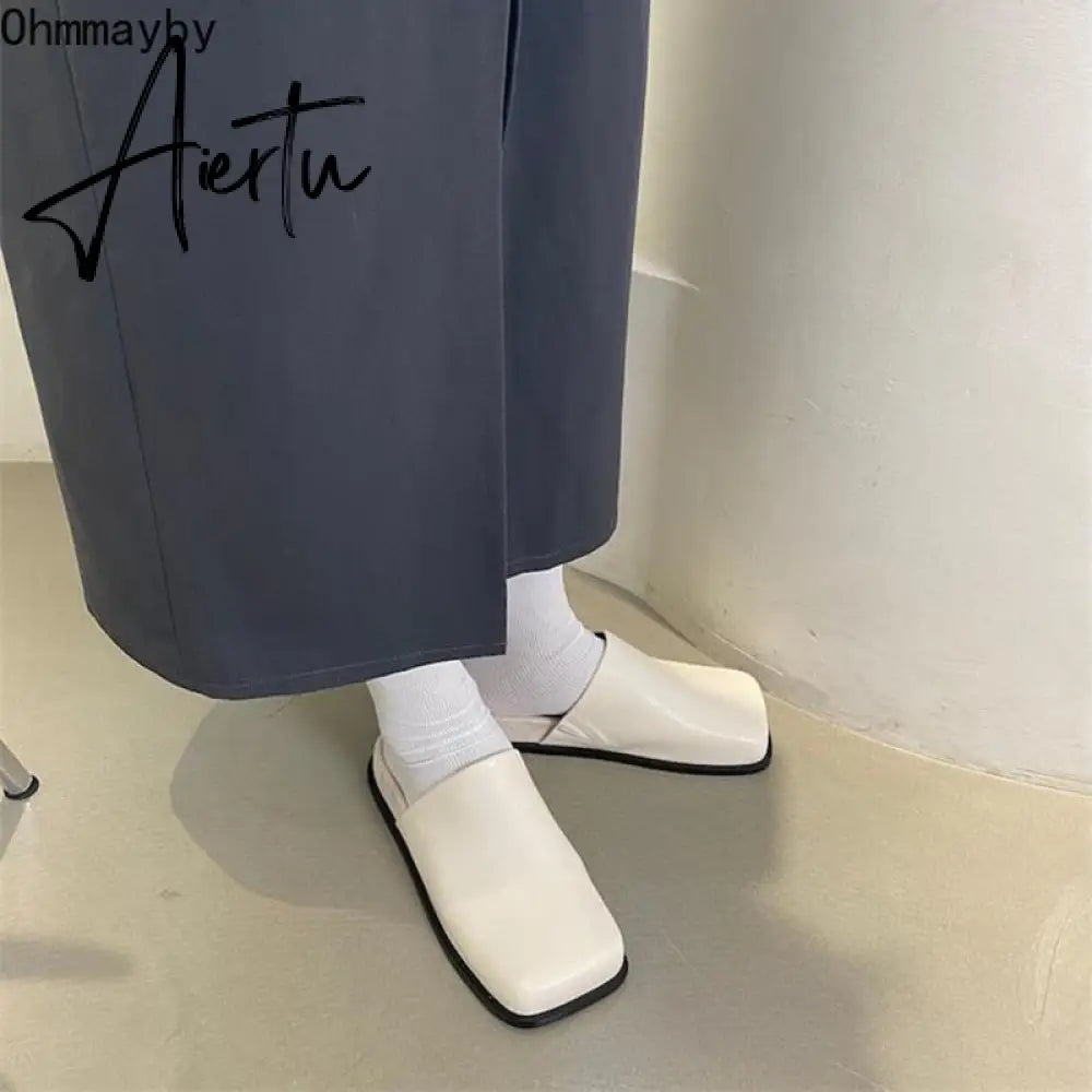 Aiertu Spring Women Mules Shoes Fashion Brand Square Toe Flat Ladies Slipper Slip On Luxury Slides Party Womens's Shoes Aiertu