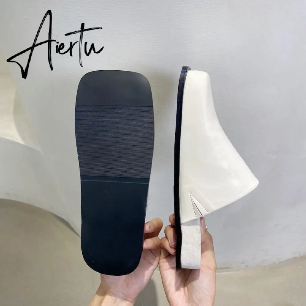 Aiertu Spring Women Mules Shoes Fashion Brand Square Toe Flat Ladies Slipper Slip On Luxury Slides Party Womens's Shoes Aiertu