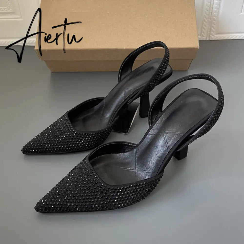 Aiertu Spring Women Sandal Shoes Thin High Heel Pointed Toe Slingback Sandals Ladies Fashion Bling Cystal Party Dress Sh Aiertu