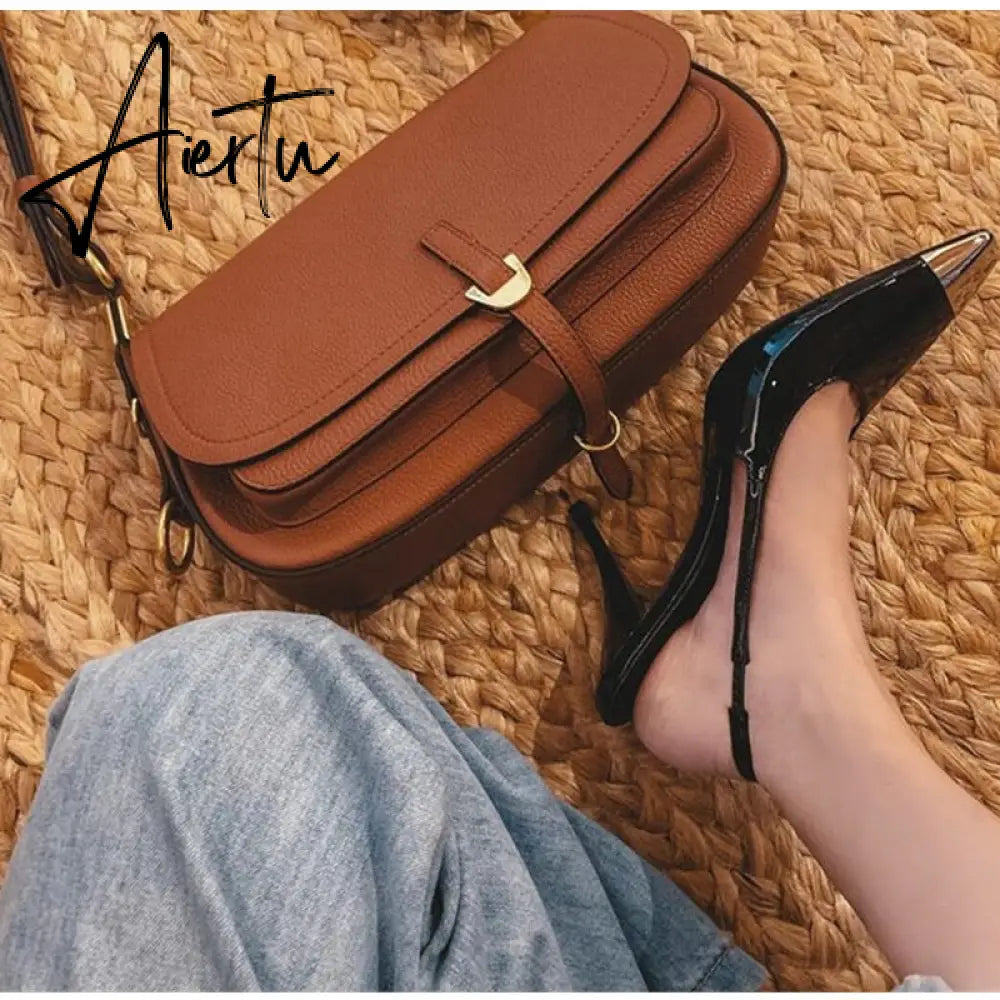 Aiertu Star style Patent Leather Women Pumps Fashion Metal square toe High Heels Office Lady Shoes Spring Summer Slingback Female shoes Aiertu
