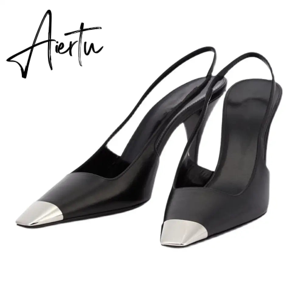 Aiertu Star style Patent Leather Women Pumps Fashion Metal square toe High Heels Office Lady Shoes Spring Summer Slingback Female shoes Aiertu