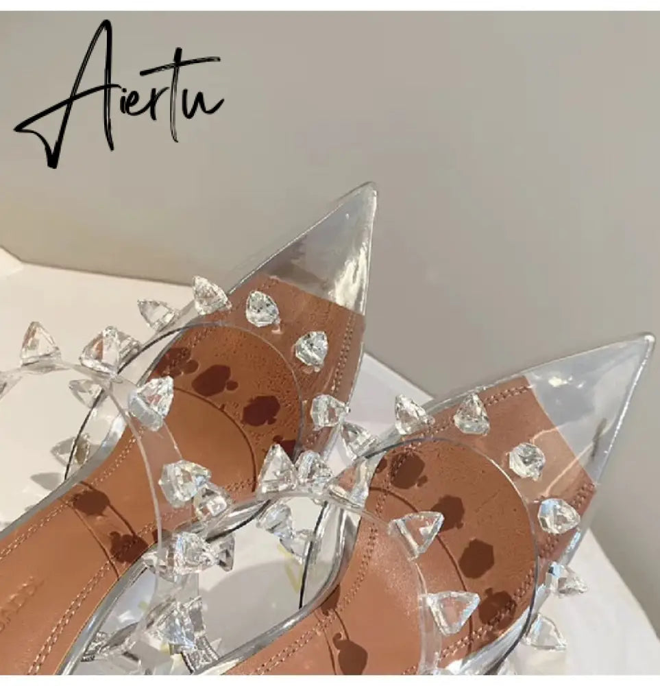 Aiertu Star style Rivet Transparent PVC Cup Heeled Women Sandals Fashion Stiletto High heels Summmer Shoes Female Pumps Sandals Aiertu