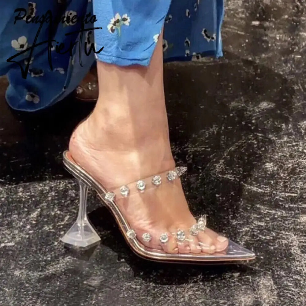 Aiertu Star style Rivet Transparent PVC Cup Heeled Women Sandals Fashion Stiletto High heels Summmer Shoes Female Pumps Sandals Aiertu