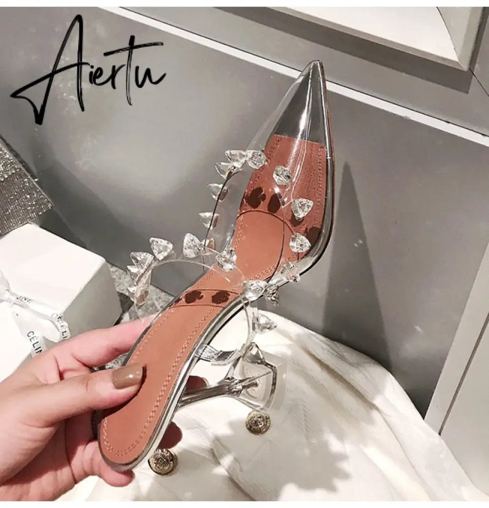 Aiertu Star style Rivet Transparent PVC Cup Heeled Women Sandals Fashion Stiletto High heels Summmer Shoes Female Pumps Sandals Aiertu
