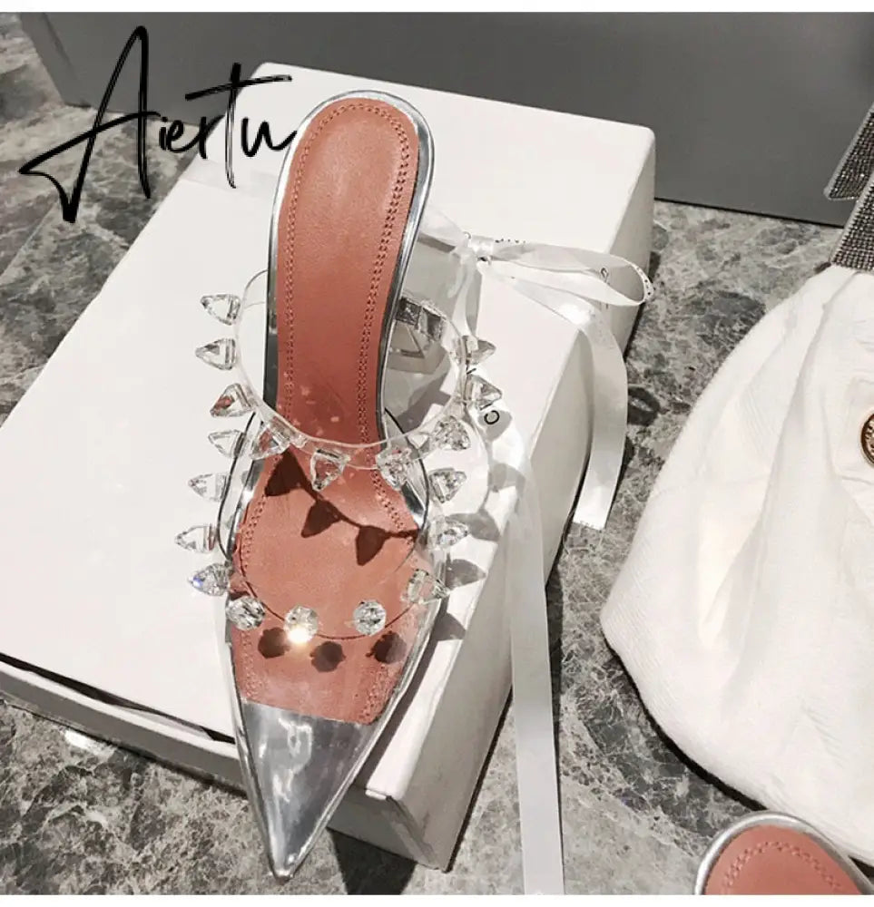 Aiertu Star style Rivet Transparent PVC Cup Heeled Women Sandals Fashion Stiletto High heels Summmer Shoes Female Pumps Sandals Aiertu