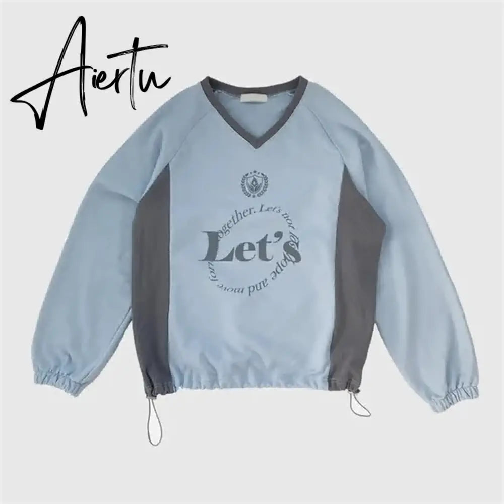 Aiertu Streetwear New Letter Print Hoodies Women Vintage Harajuku Sweatshirt Loose Tops Y2k Aesthetic Patchwork All Match Fashion Hoody Aiertu