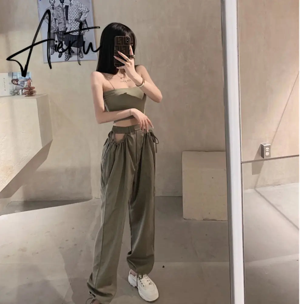 Aiertu Streetwear Women's Cargo Harem Pants Hip Hop High Waist Casual Female Track Pants Joggers Trousers Fashion Harajuku Women Pants Aiertu