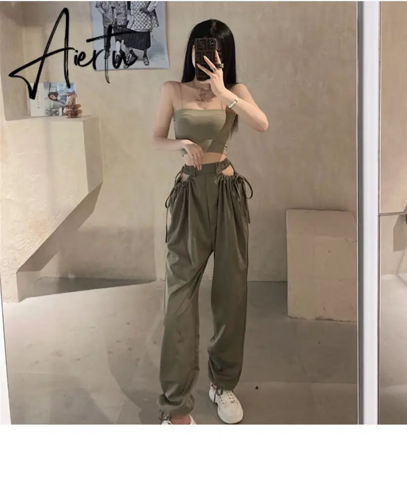 Aiertu Streetwear Women's Cargo Harem Pants Hip Hop High Waist Casual Female Track Pants Joggers Trousers Fashion Harajuku Women Pants Aiertu
