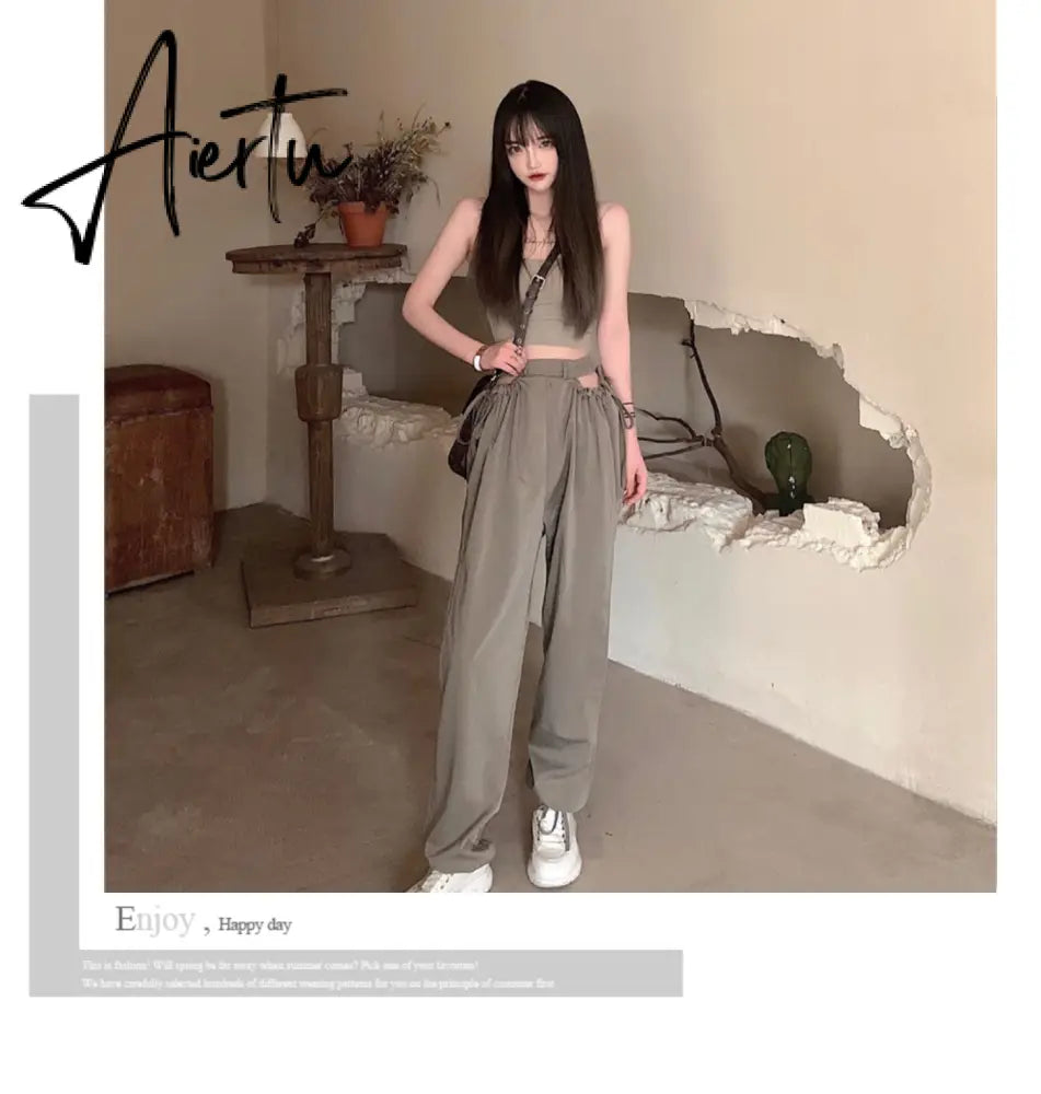Aiertu Streetwear Women's Cargo Harem Pants Hip Hop High Waist Casual Female Track Pants Joggers Trousers Fashion Harajuku Women Pants Aiertu