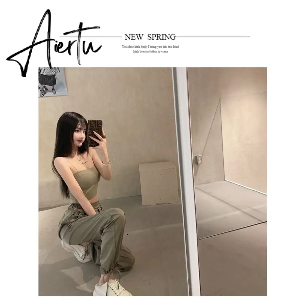 Aiertu Streetwear Women's Cargo Harem Pants Hip Hop High Waist Casual Female Track Pants Joggers Trousers Fashion Harajuku Women Pants Aiertu