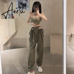 Aiertu Streetwear Women's Cargo Harem Pants Hip Hop High Waist Casual Female Track Pants Joggers Trousers Fashion Harajuku Women Pants Aiertu