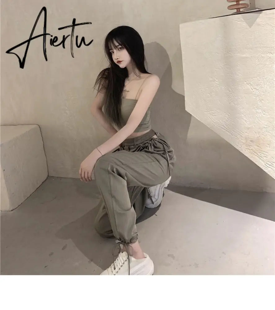 Aiertu Streetwear Women's Cargo Harem Pants Hip Hop High Waist Casual Female Track Pants Joggers Trousers Fashion Harajuku Women Pants Aiertu